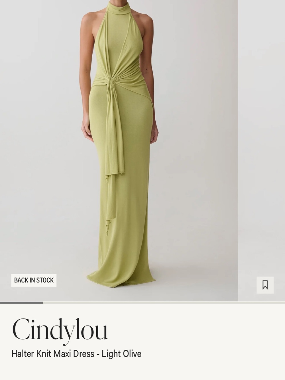 Meshki Light Olive Halter Knot Maxi Dress